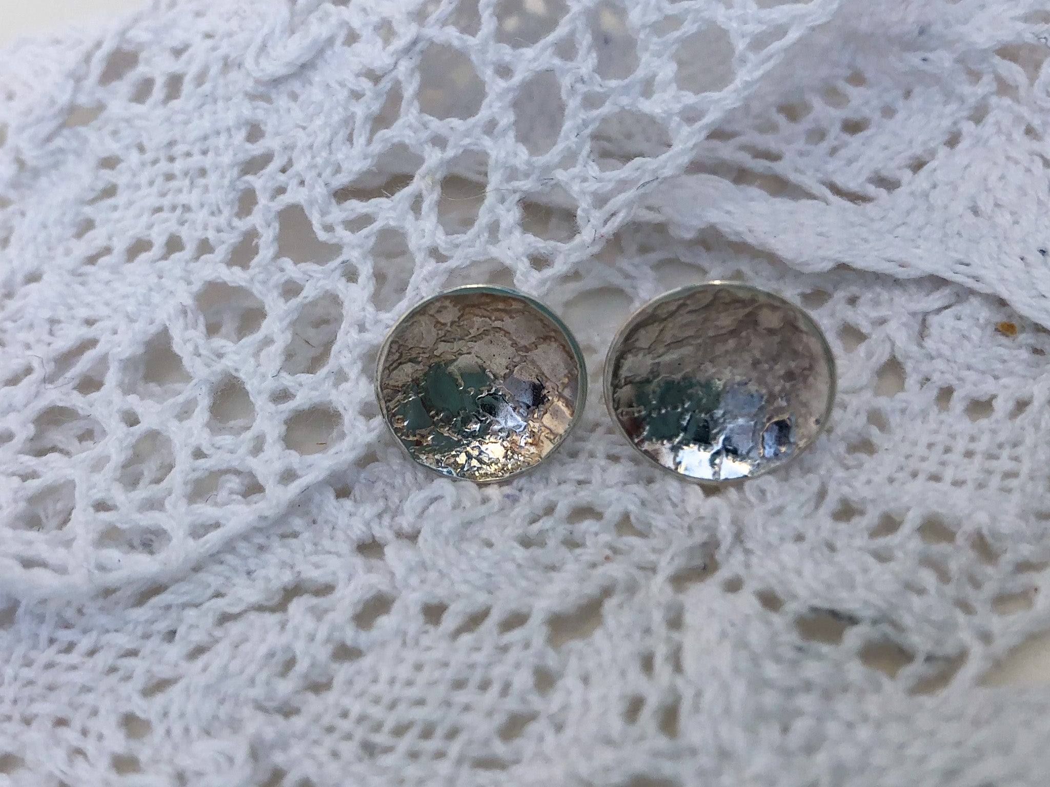 Bridesmaid gift - sterling silver studs imprinted with lace from the brides dress
