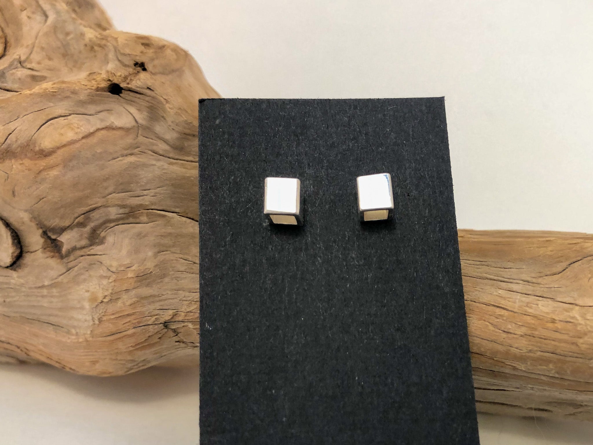 Silver cube studs with hollow insides Kainoa Jewelry