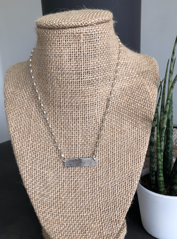 Horizontal bar necklace transitional from hammered to satin finish 2020